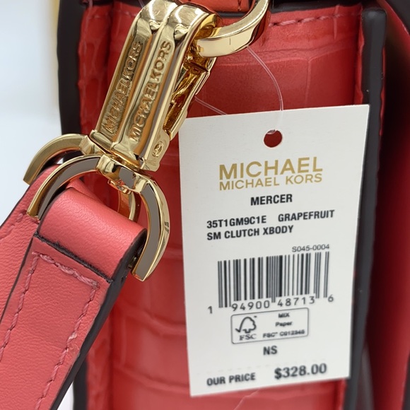 MICHAEL KORS MERCER SMALL CLUTCH XBODY GRAPEFRUIT - Picture 16 of 16